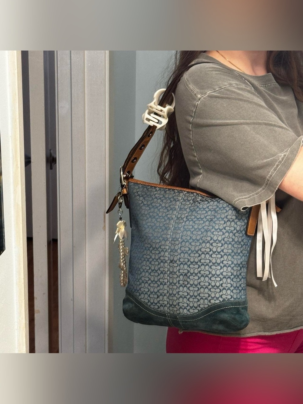 Y2K Coach Teal Monogramed Shoulder Bag - Picture 8 of 8